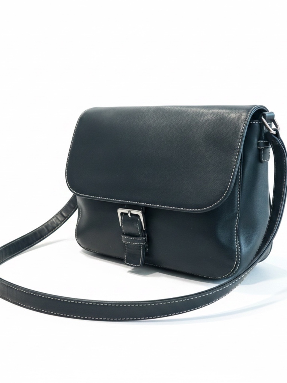 Charter Club Black Shoulder Bag White Contrast Stitch Y2K Flap Purse No. 8833313